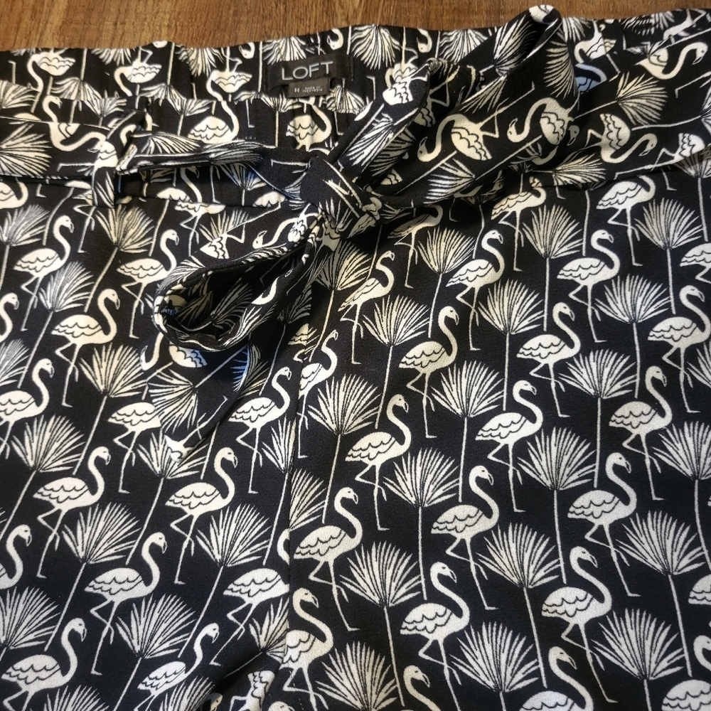 LOFT Flamingo Shorts Tie Waist Black and White - Picture 6 of 11